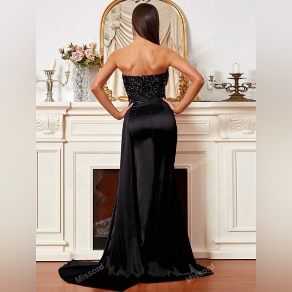 🖤🖤Missord Contrast Sequin Split Thigh Side Draped Formal/Evening Dress🖤SZ L - Picture 3 of 17